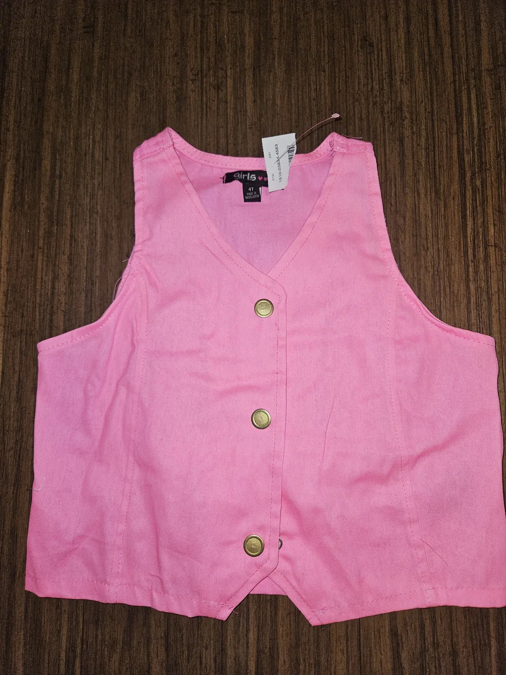 Girls Pink Button-Front Vest & Paperbag Waist Shorts Set